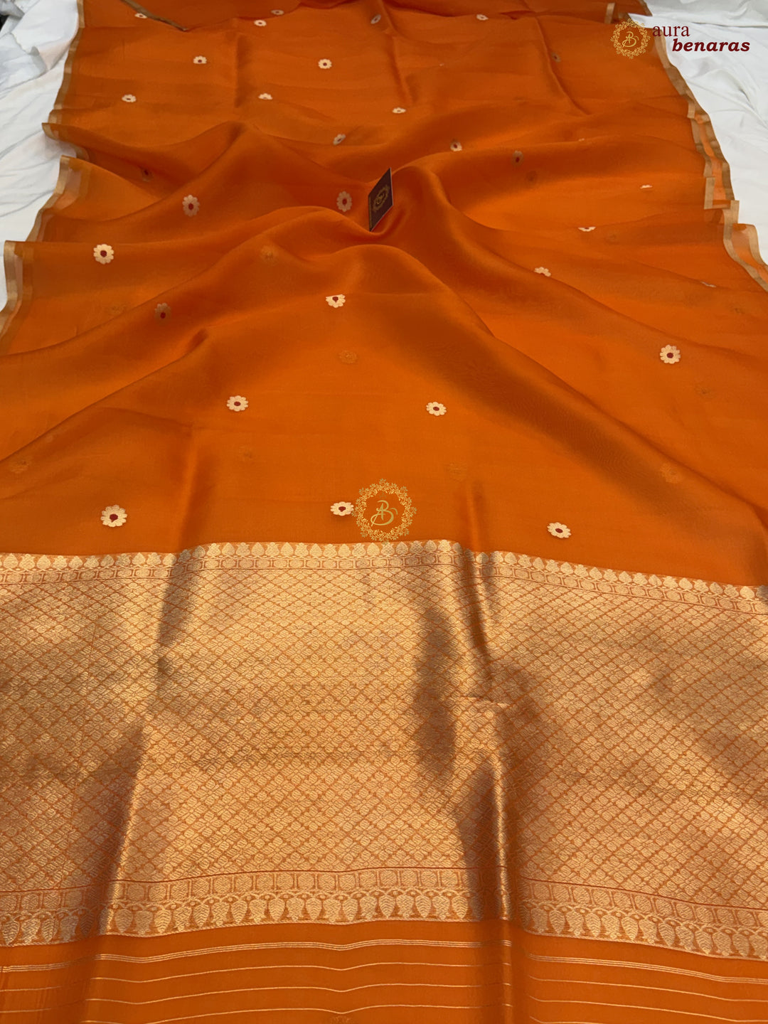 Orange Kora Silk Banarasi Saree with Sona Rupa Butis