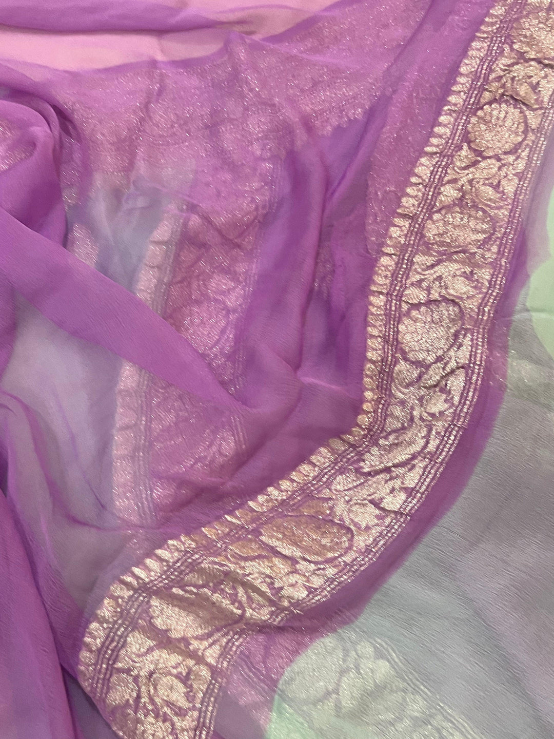 Light Blue Khaddi Chiffon Banarasi Handloom Saree - Aura Benaras