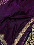 Wine Banarasi Handloom Satin SIlk Saree - Aura Benaras