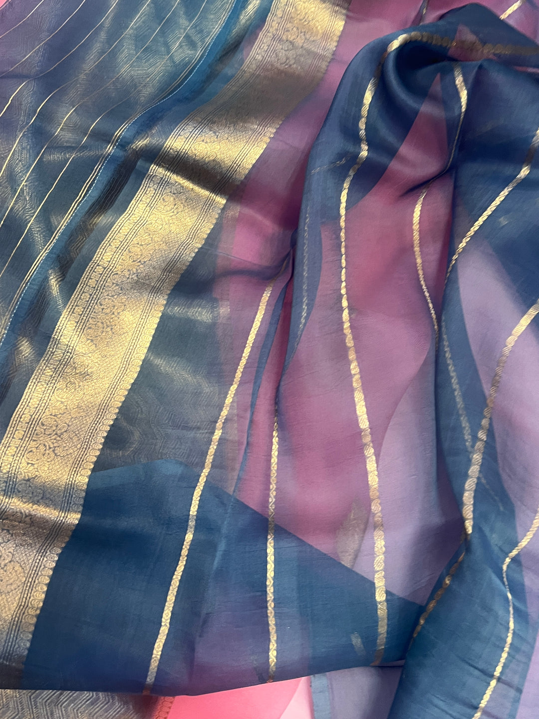 Baby Pink Banarasi Handloom Kora Silk Saree