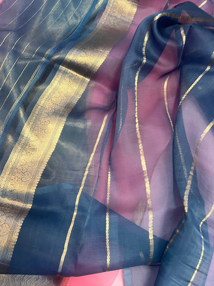 Baby Pink Banarasi Handloom Kora Silk Saree