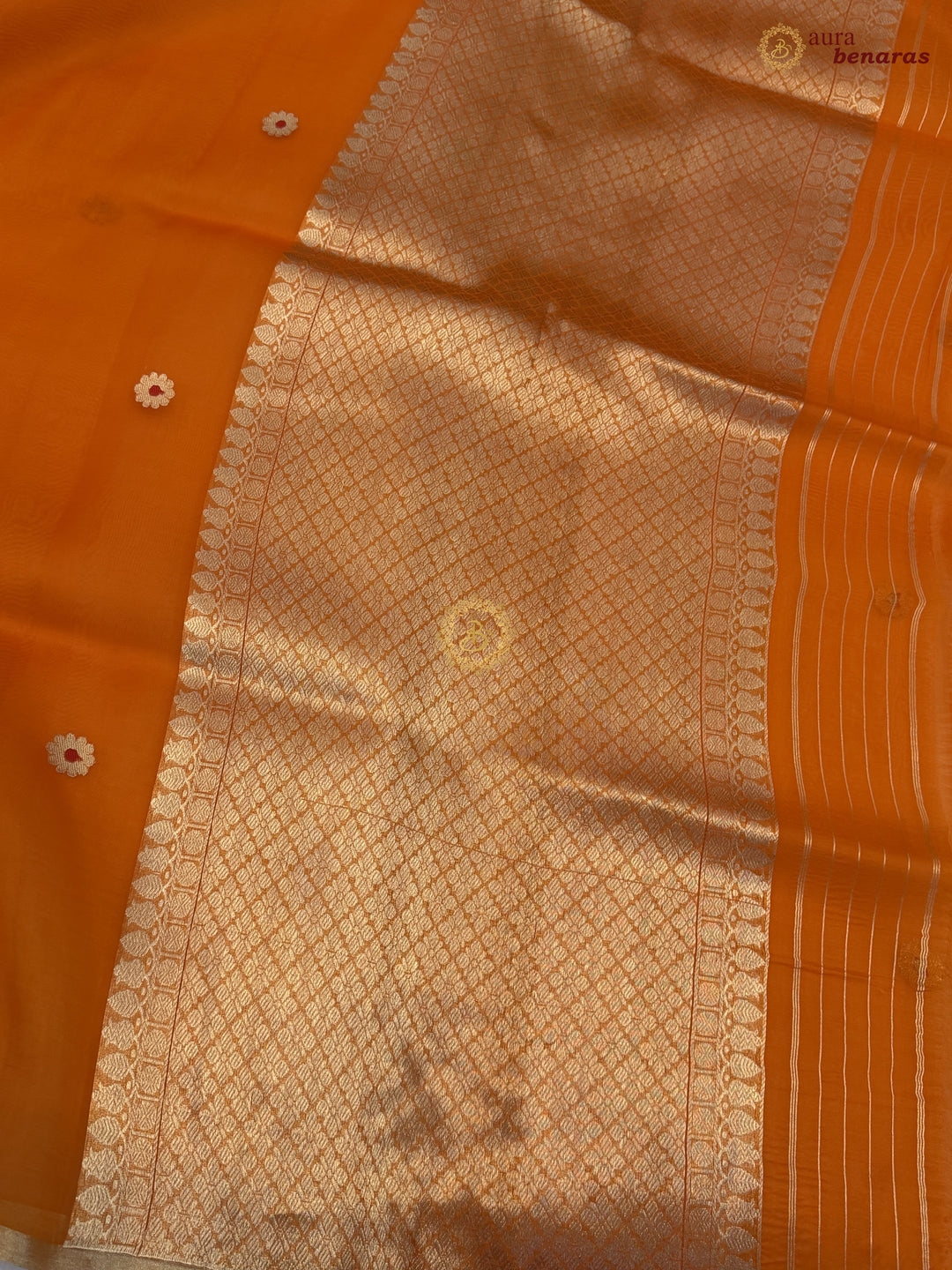 Orange Kora Silk Banarasi Saree with Sona Rupa Butis