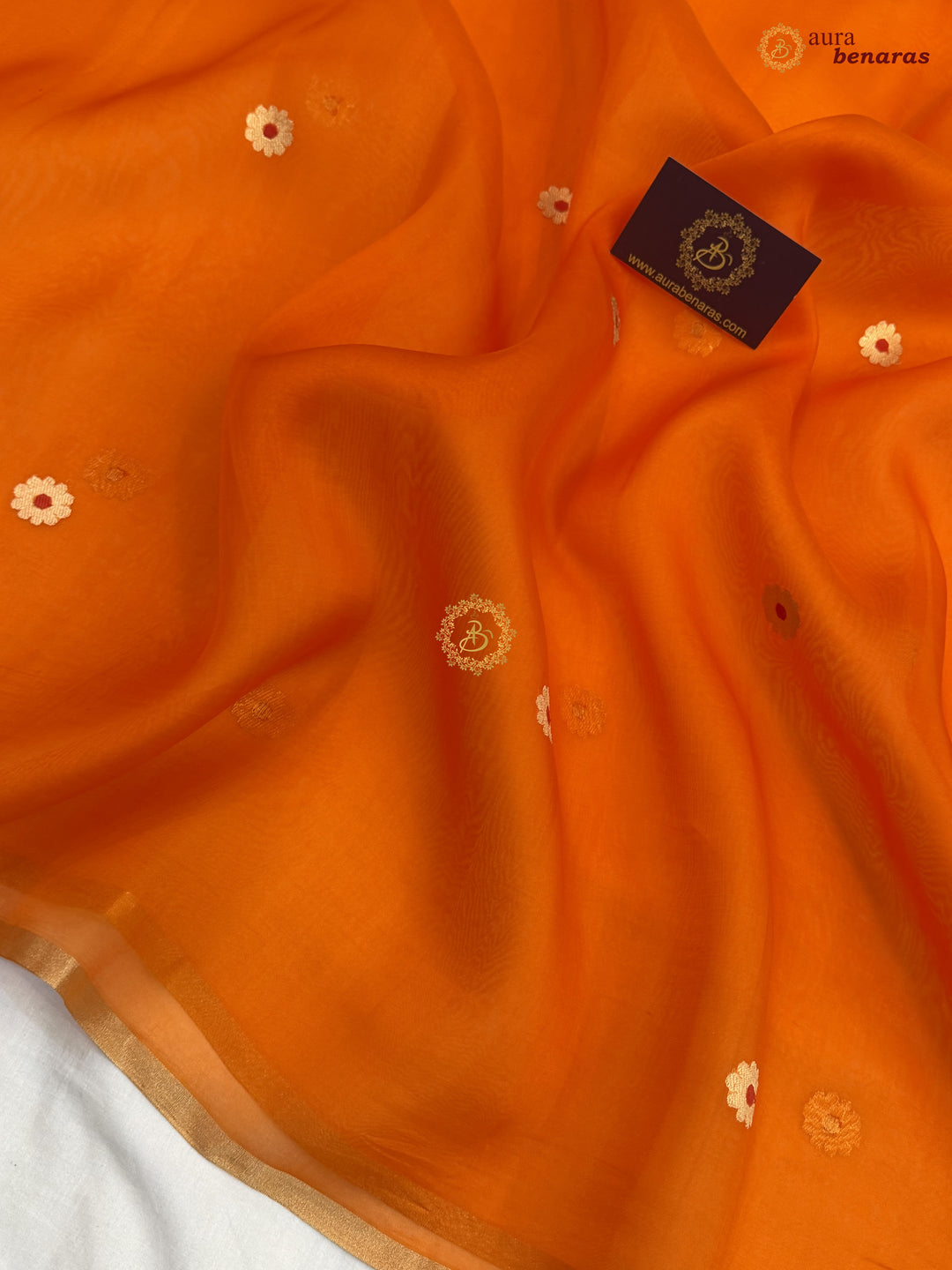 Orange Kora Silk Banarasi Saree with Sona Rupa Butis