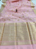 Baby Pink Pure Banarasi Handloom Kora Silk Saree - Aura Benaras