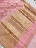 Baby Pink Pure Banarasi Handloom Kora Silk Saree - Aura Benaras