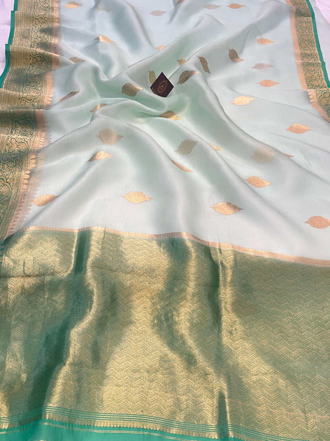 Mint Green Banarasi Handloom Kora Silk Saree