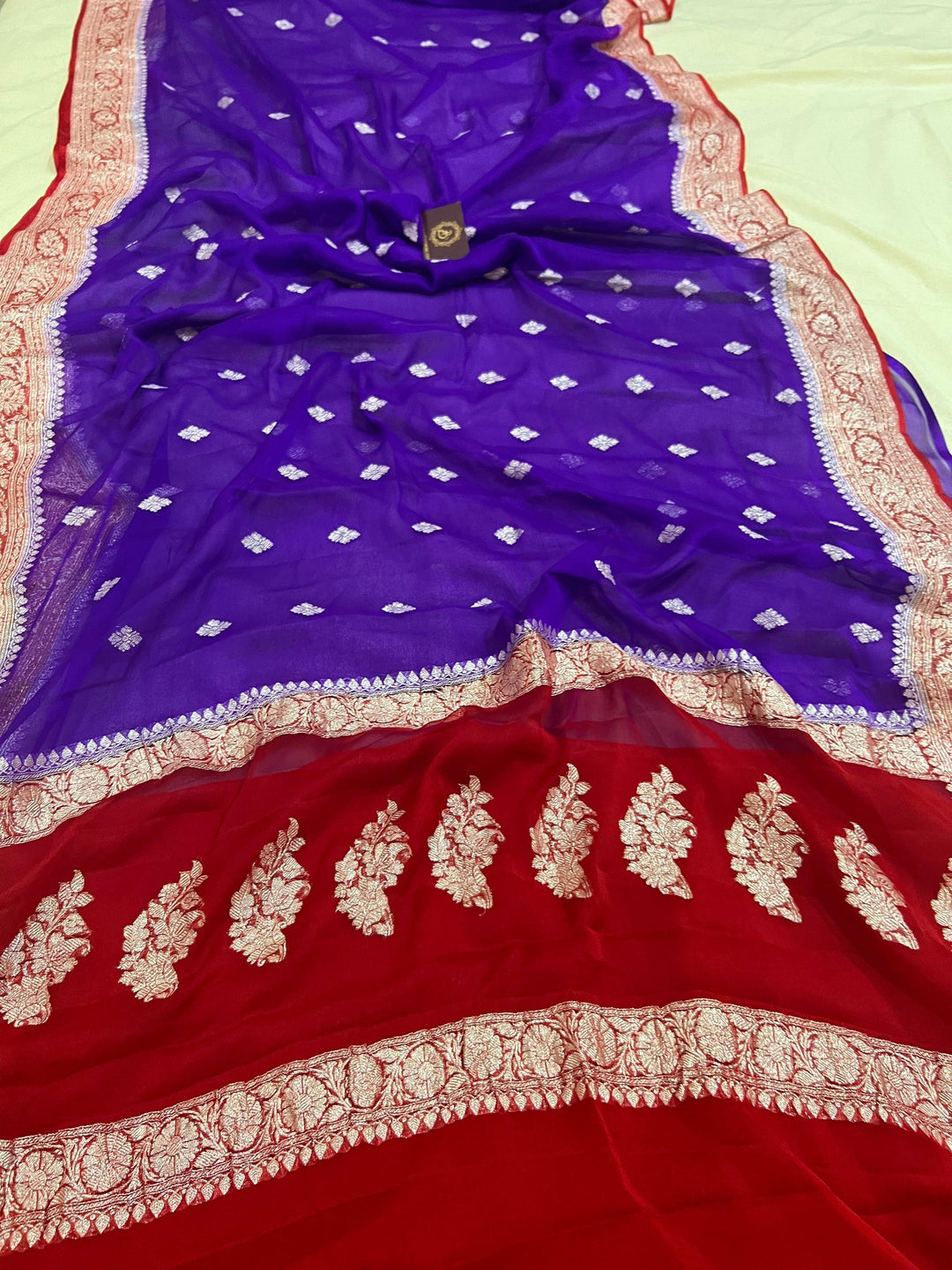 Purple Khaddi Chiffon Banarasi Handloom Saree - Aura Benaras