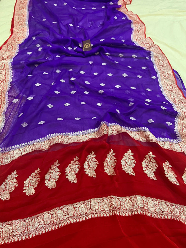 Purple Khaddi Chiffon Banarasi Handloom Saree - Aura Benaras