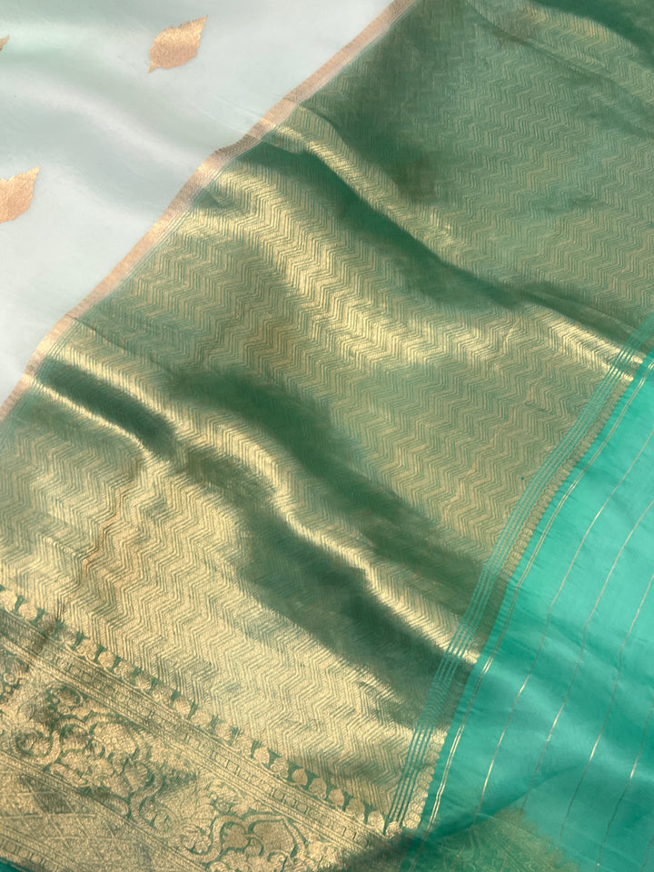 Mint Green Banarasi Handloom Kora Silk Saree