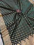 Bottel Green Banarasi Handloom Satin SIlk Saree - Aura Benaras