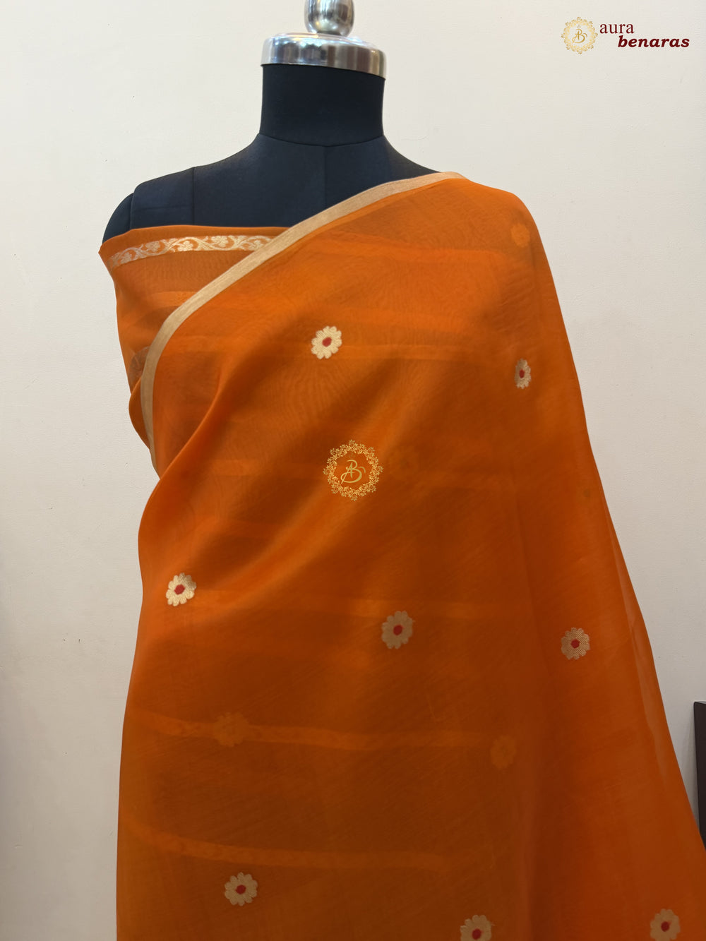 Orange Kora Silk Banarasi Saree with Sona Rupa Butis