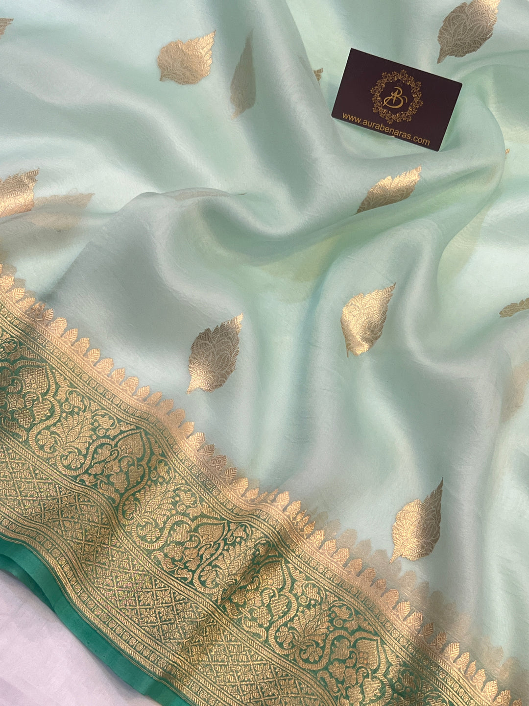 Mint Green Banarasi Handloom Kora Silk Saree