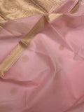 Baby Pink Pure Banarasi Handloom Kora Silk Saree - Aura Benaras