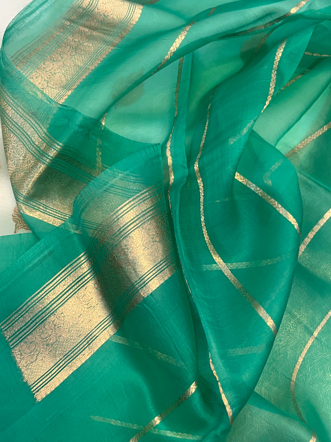 Mint Green Banarasi Handloom Kora Silk Saree