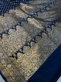 Peacock Blue Banarasi Handloom Satin SIlk Saree - Aura Benaras