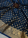 Peacock Blue Banarasi Handloom Satin SIlk Saree - Aura Benaras