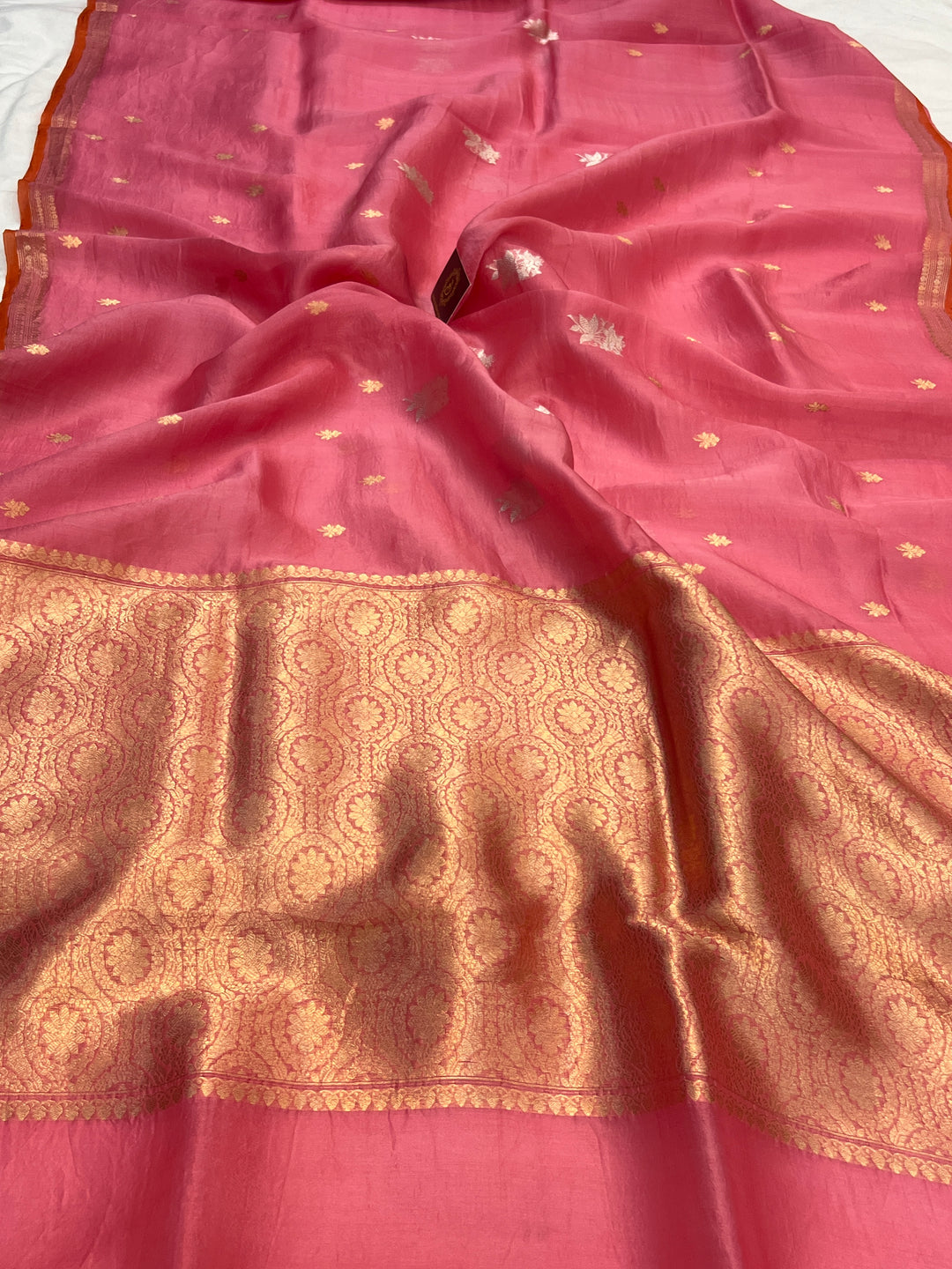 Rose Pink Pure Kora Silk Handloom Banarasi Saree