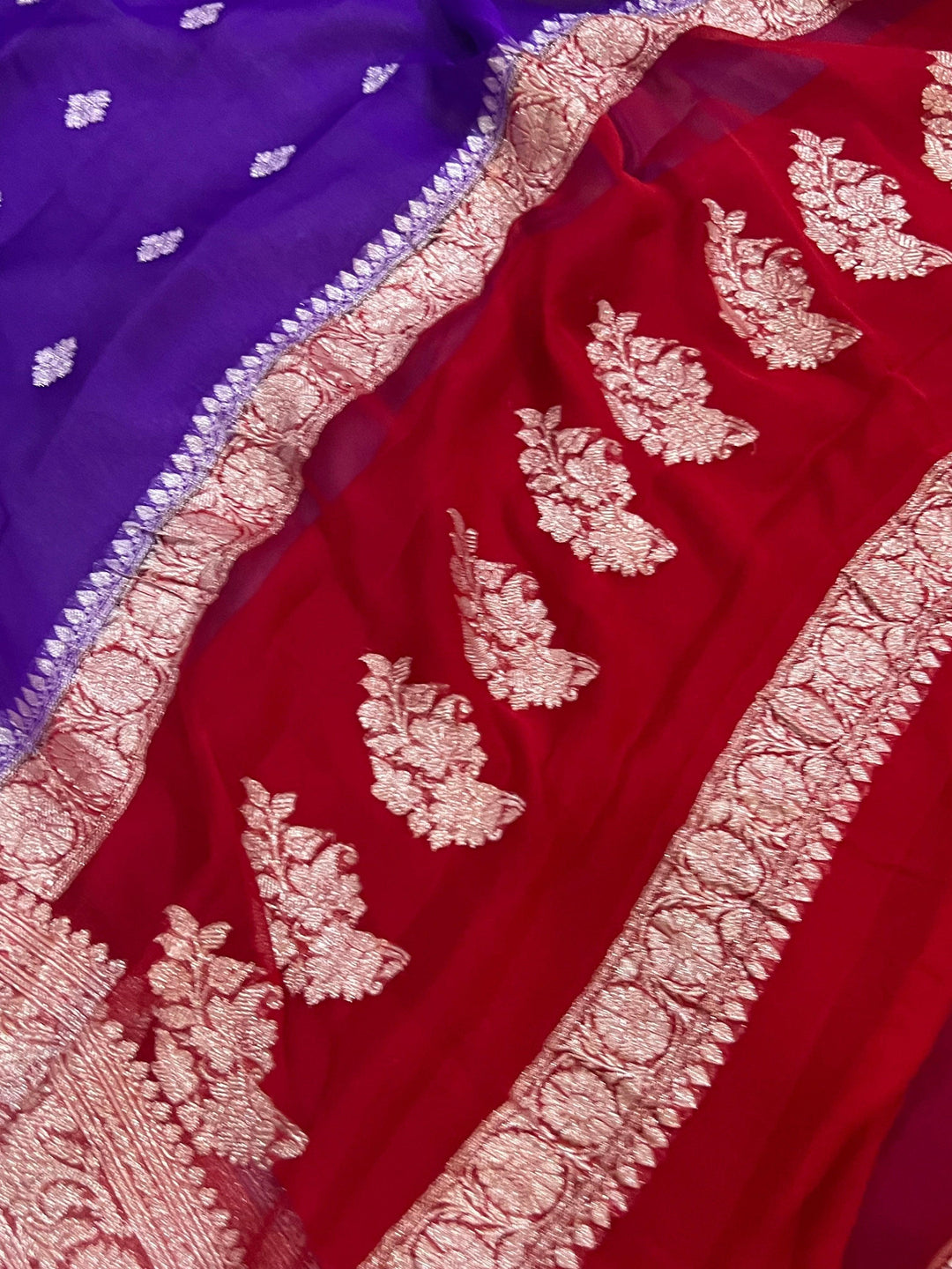 Purple Khaddi Chiffon Banarasi Handloom Saree - Aura Benaras
