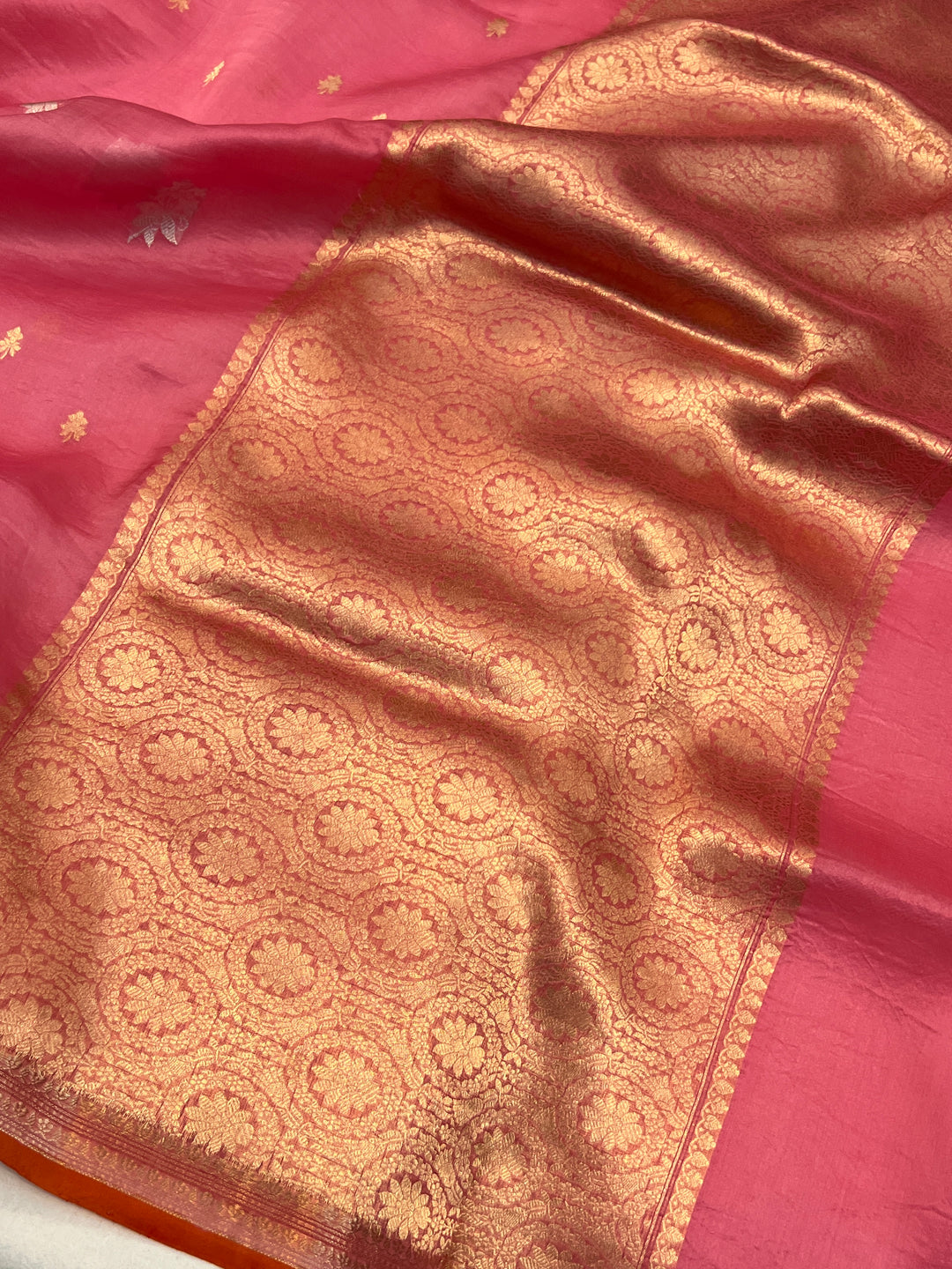 Rose Pink Pure Kora Silk Handloom Banarasi Saree