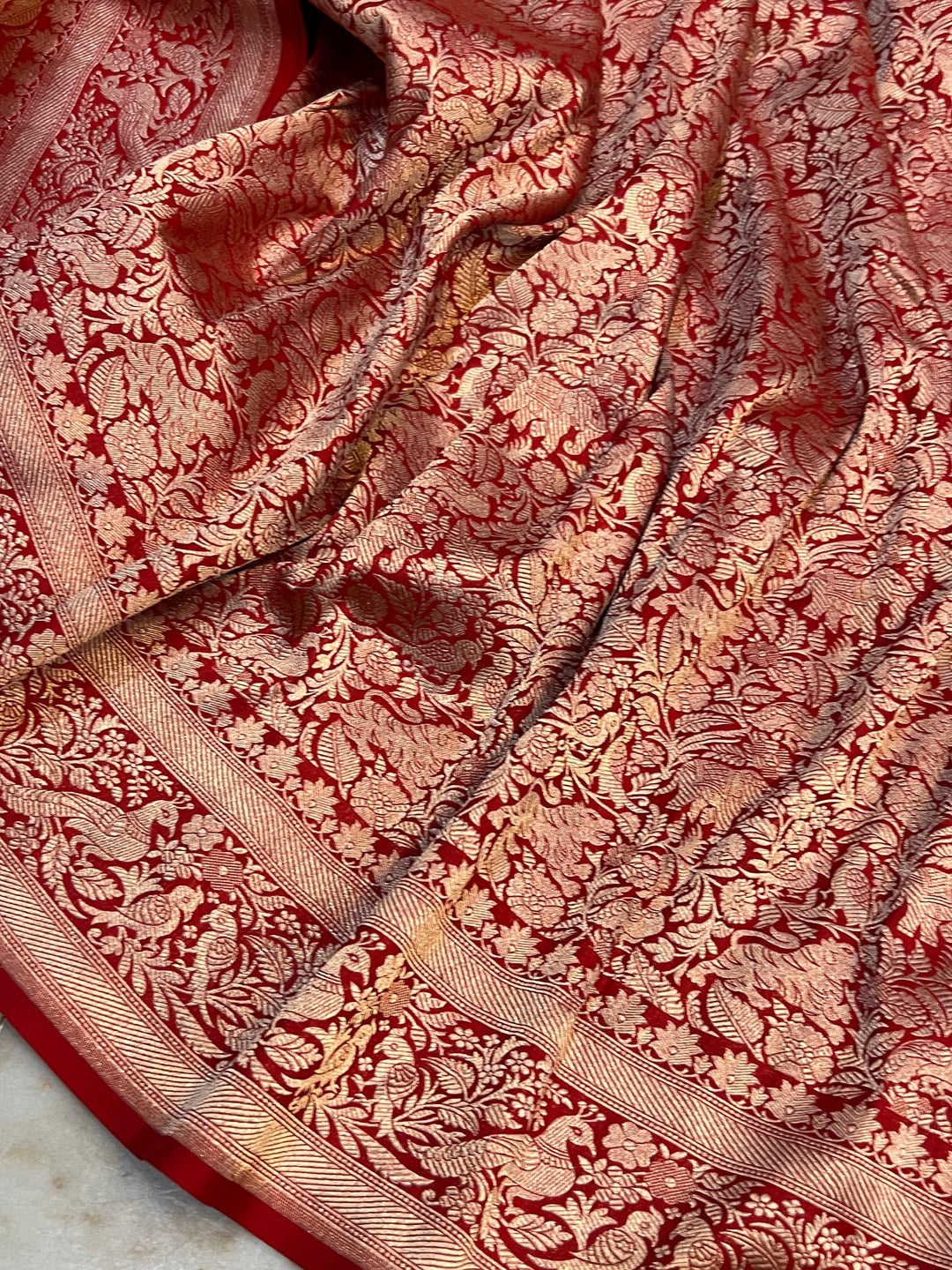 Red Banarasi Handloom Pure Katan Silk Saree - Aura Benaras