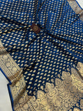 Peacock Blue Banarasi Handloom Satin SIlk Saree - Aura Benaras