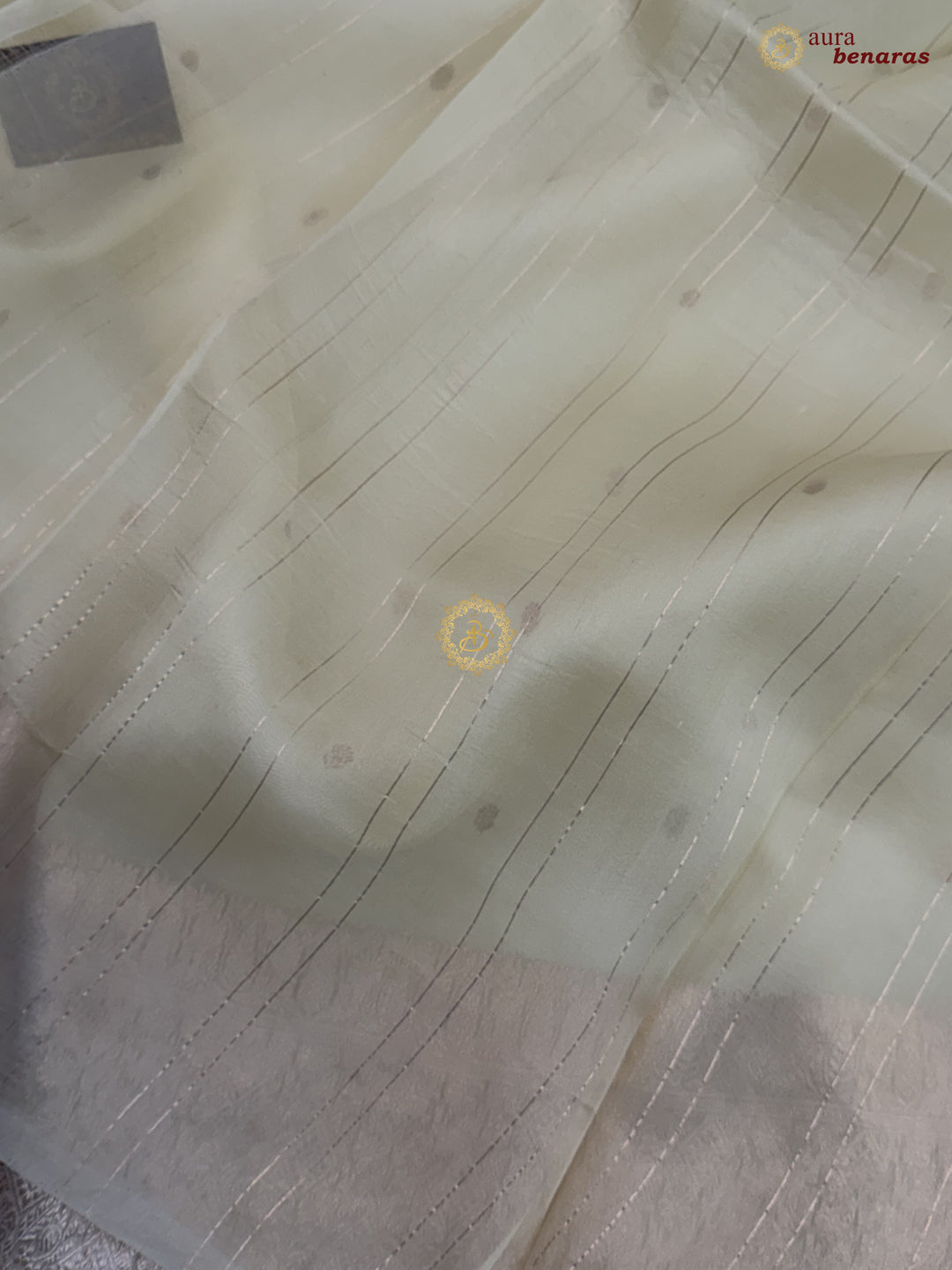 Cream Pure Kora Silk Handloom Banarasi Saree