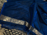 Peacock Blue Banarasi Handloom Satin SIlk Saree - Aura Benaras