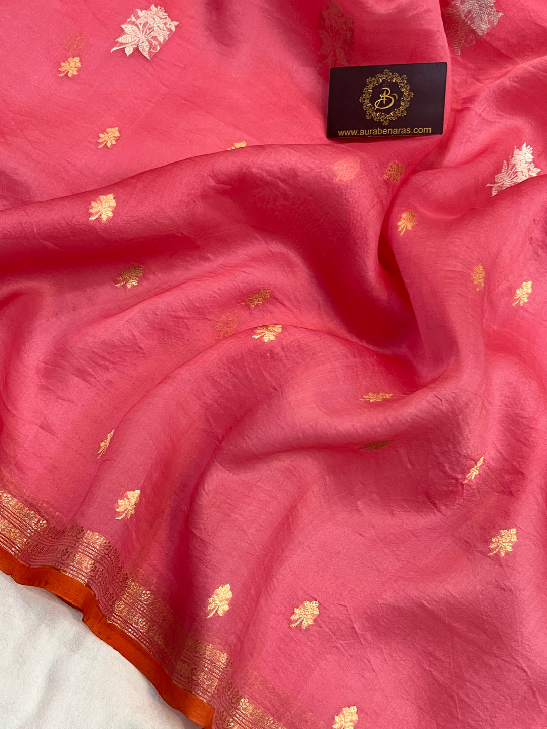 Rose Pink Pure Kora Silk Handloom Banarasi Saree