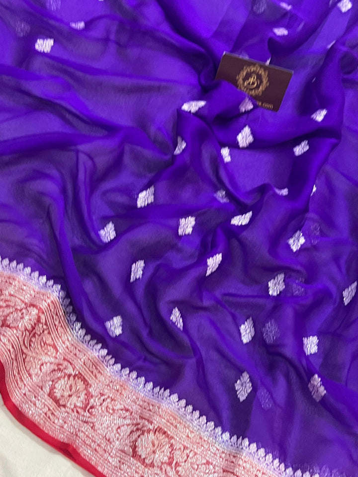 Purple Khaddi Chiffon Banarasi Handloom Saree - Aura Benaras