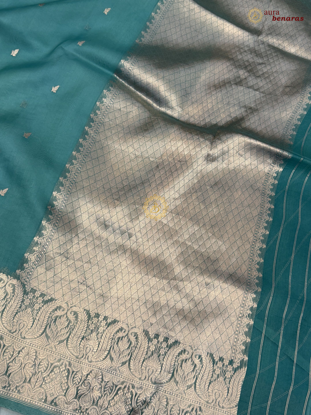 Grayish Green Pure Kora Silk Handloom Banarasi Saree