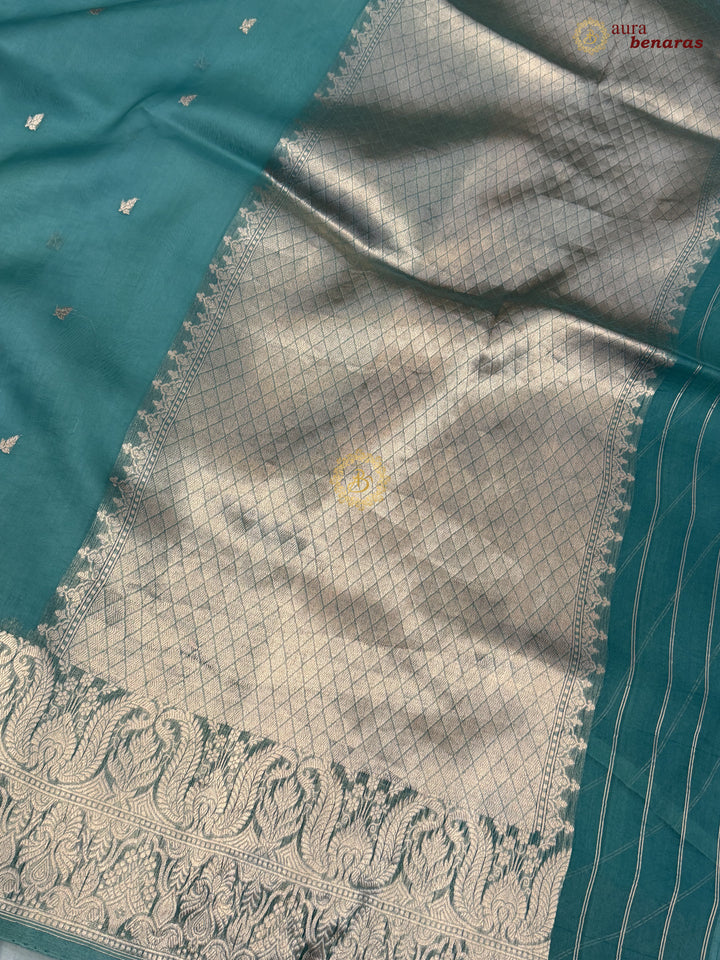 Grayish Green Pure Kora Silk Handloom Banarasi Saree