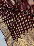 Brown Banarasi Handloom Satin SIlk Saree - Aura Benaras