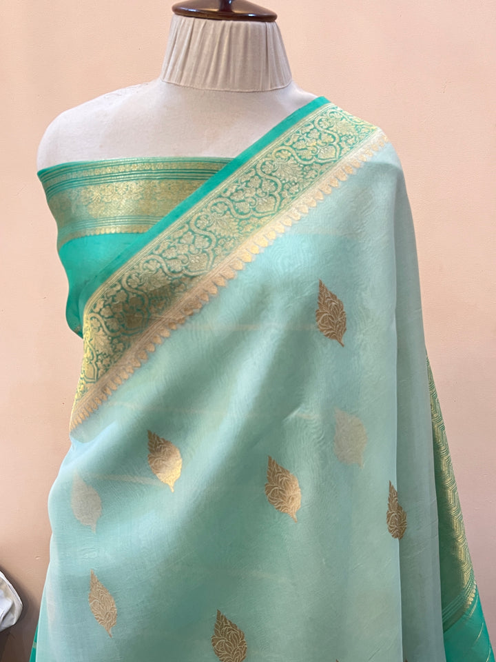 Mint Green Banarasi Handloom Kora Silk Saree