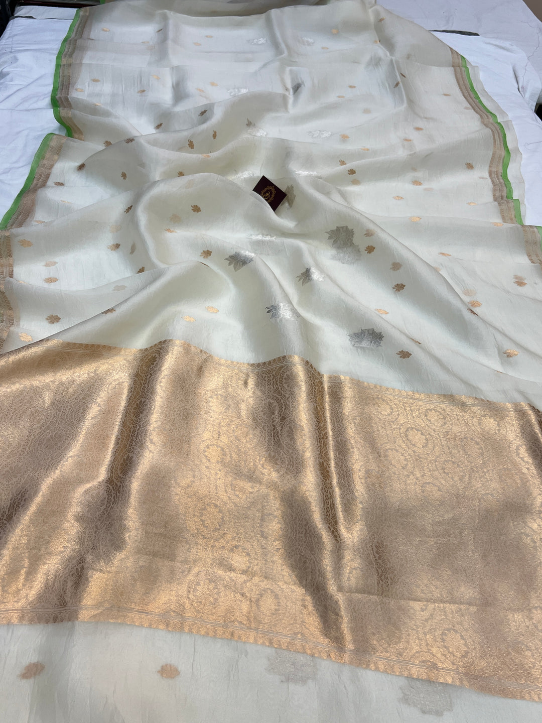Off White Pure Kora Silk Handloom Banarasi Saree
