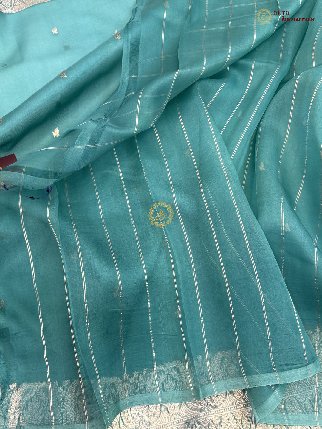 Grayish Green Pure Kora Silk Handloom Banarasi Saree