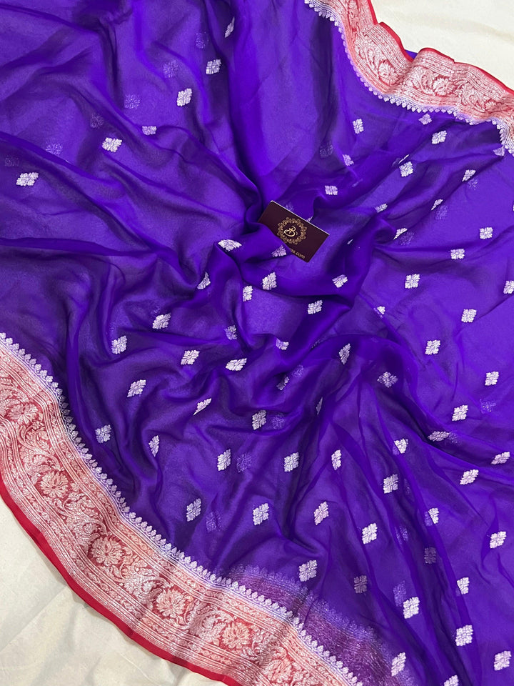 Purple Khaddi Chiffon Banarasi Handloom Saree - Aura Benaras
