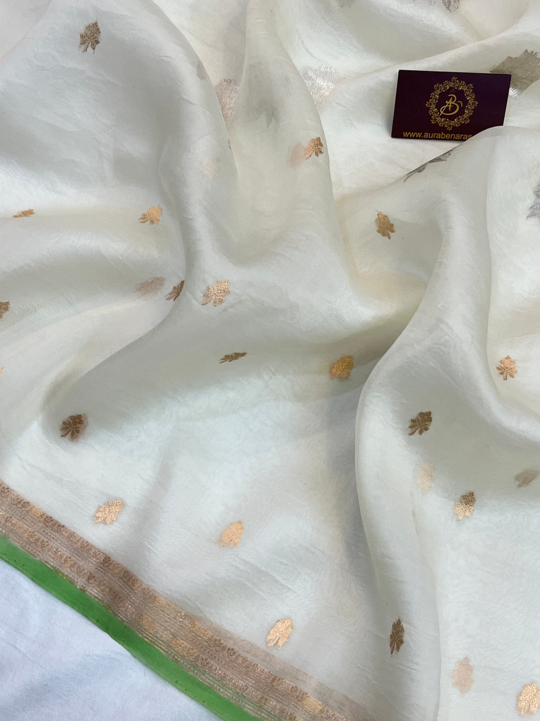 Off White Pure Kora Silk Handloom Banarasi Saree