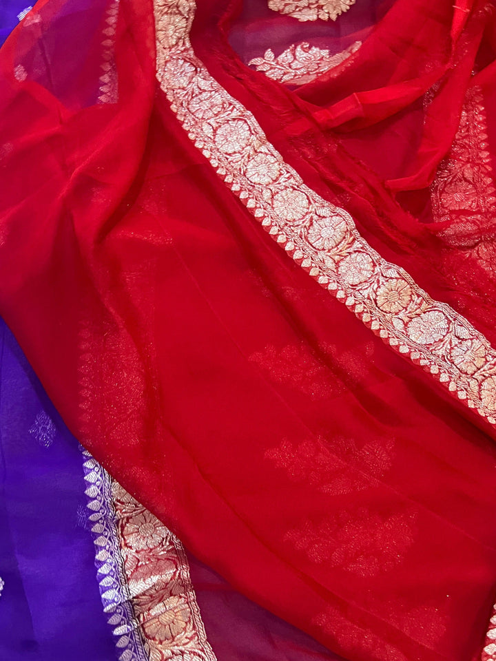 Purple Khaddi Chiffon Banarasi Handloom Saree - Aura Benaras