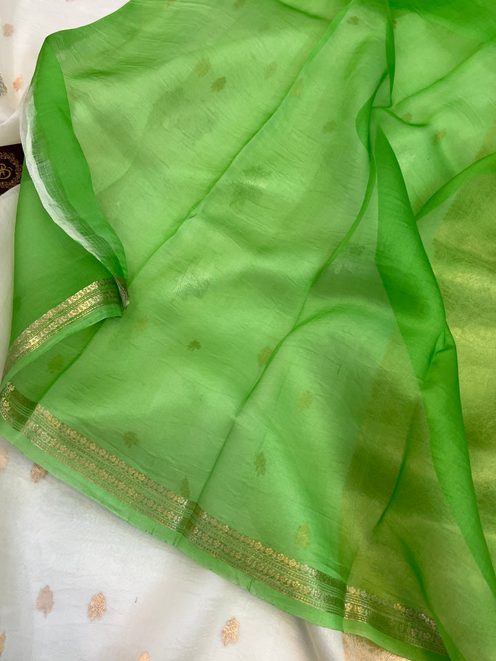 Off White Pure Kora Silk Handloom Banarasi Saree