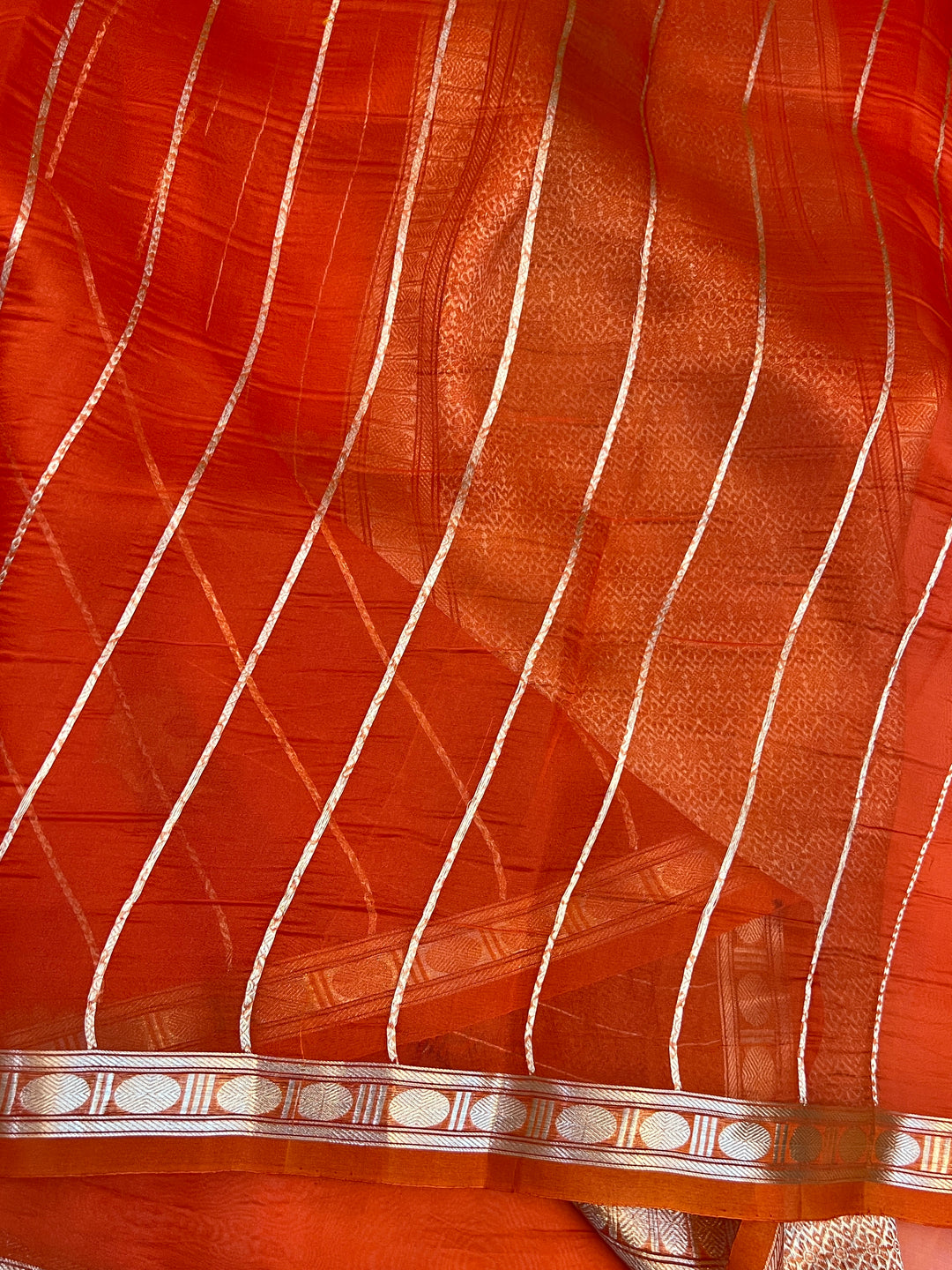 Orange Pure Kora Silk Handloom Banarasi Saree