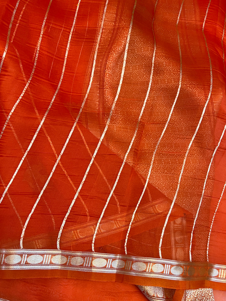 Orange Pure Kora Silk Handloom Banarasi Saree