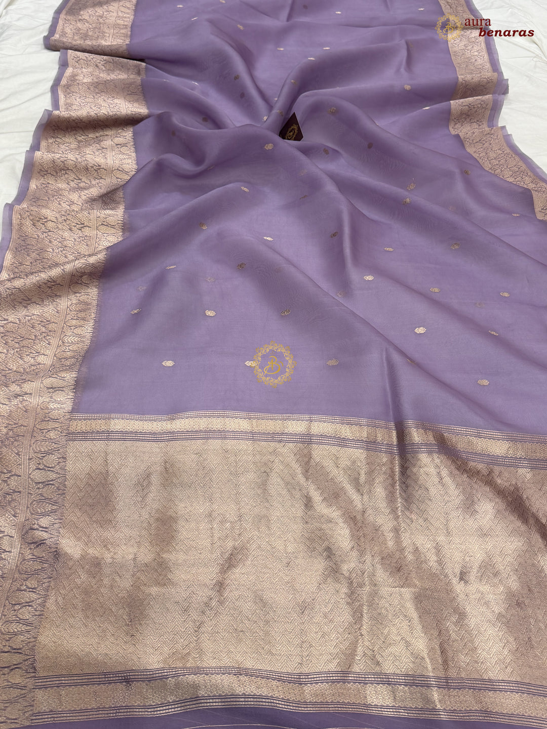 Lavender Pure Kora Silk Handloom Banarasi Saree
