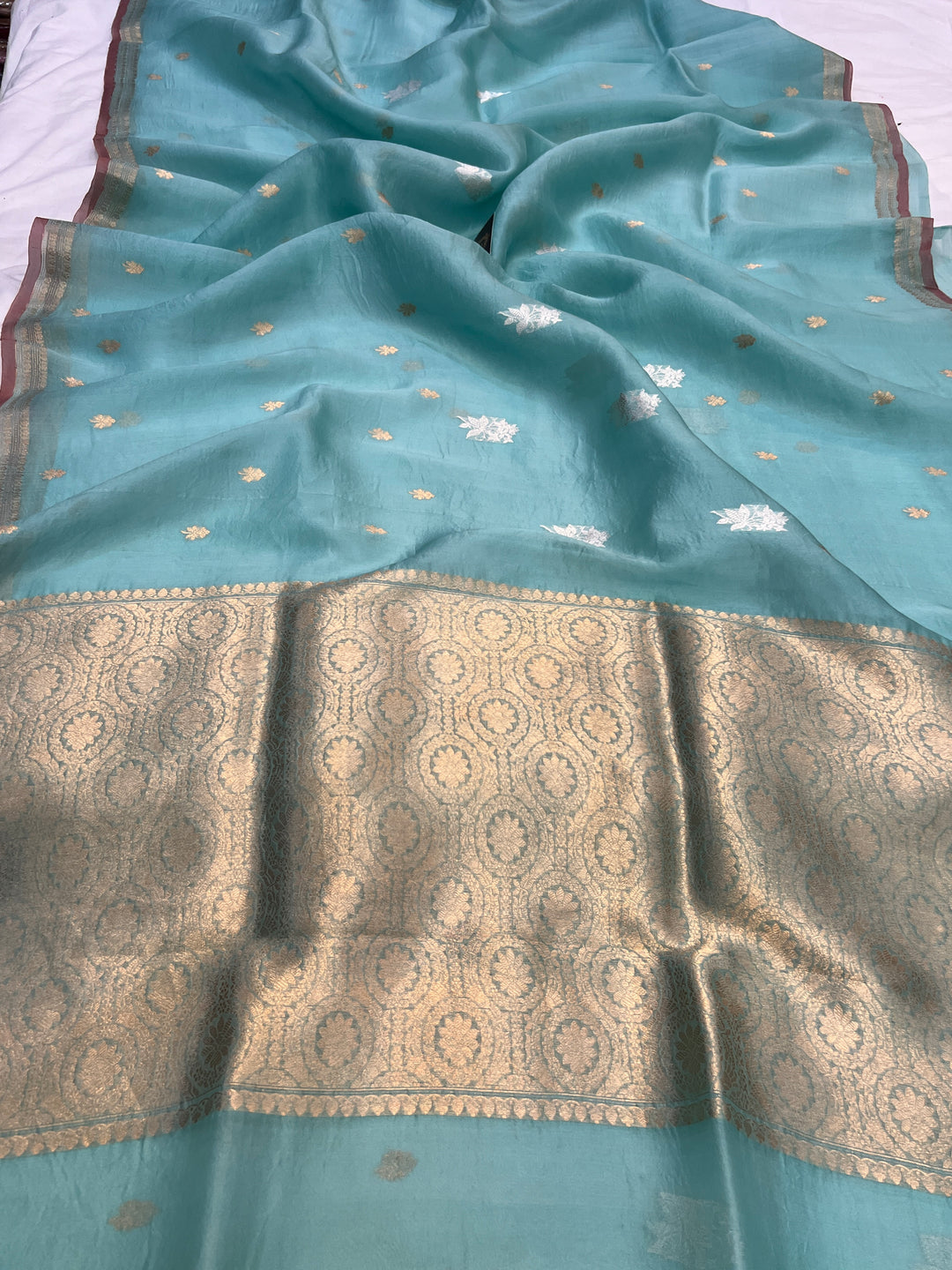 Blue Pure Kora Silk Handloom Banarasi Saree