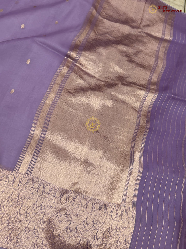 Lavender Pure Kora Silk Handloom Banarasi Saree