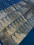 Blue Banarasi Handloom Satin SIlk Saree - Aura Benaras