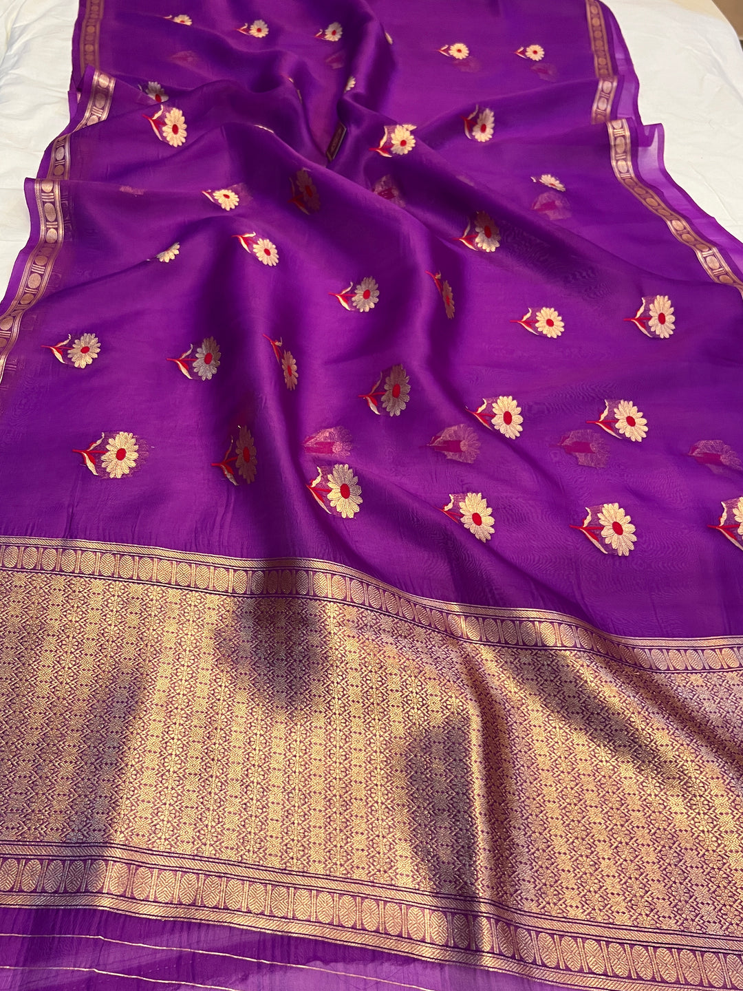 Purple Pure Kora Silk Handloom Banarasi Saree
