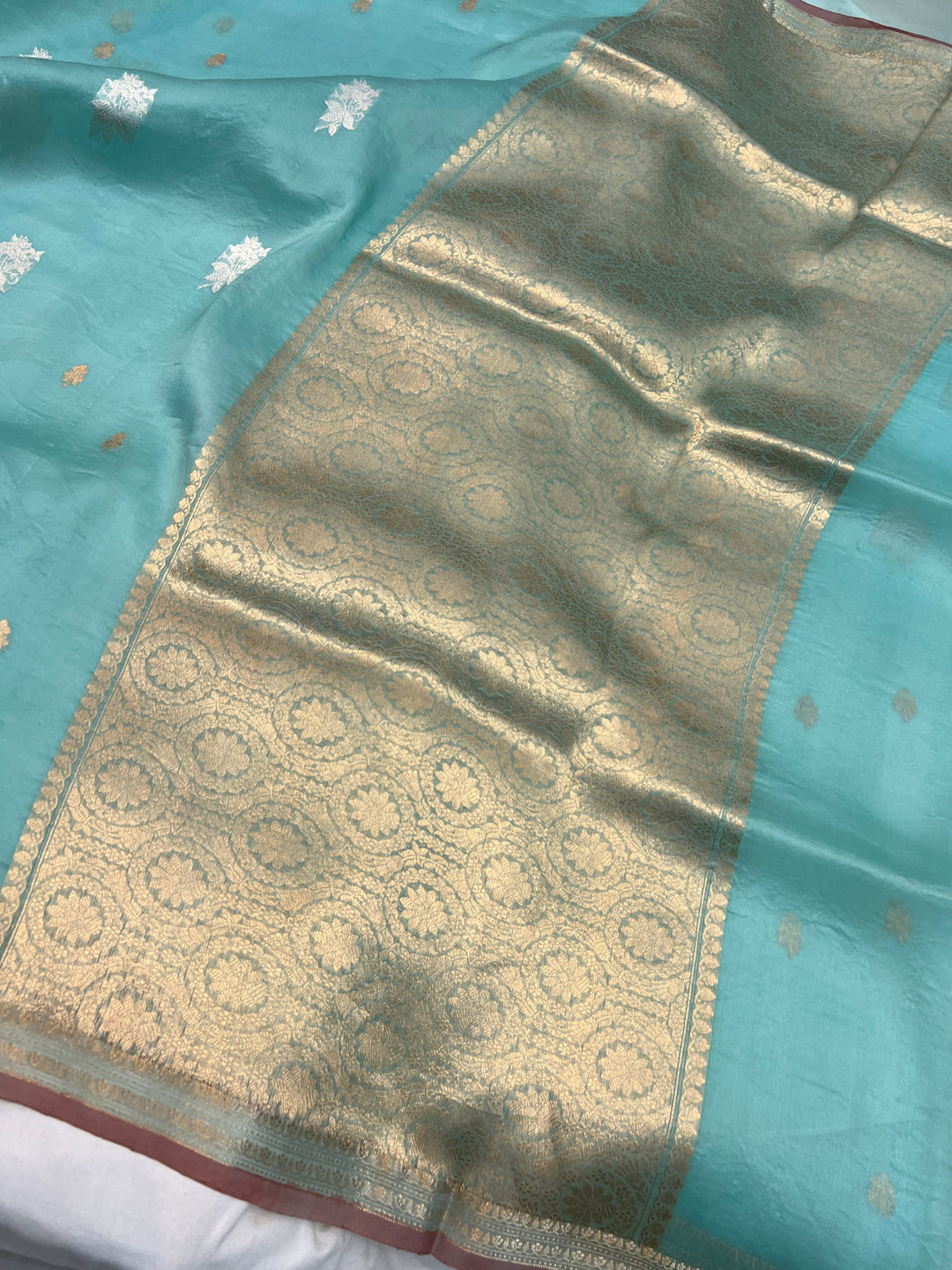Blue Pure Kora Silk Handloom Banarasi Saree