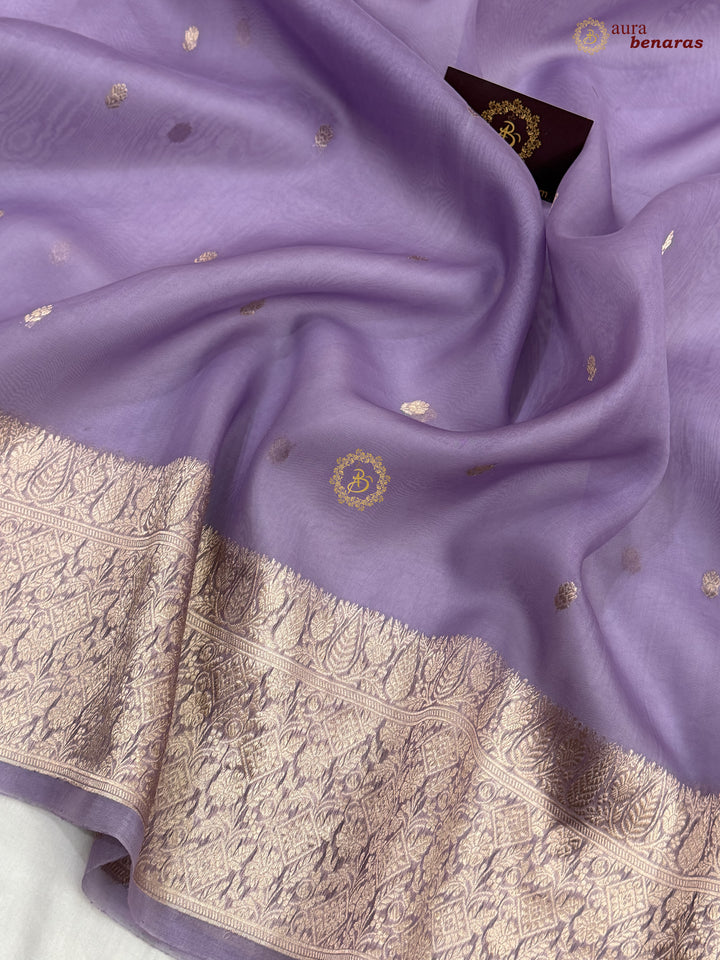 Lavender Pure Kora Silk Handloom Banarasi Saree