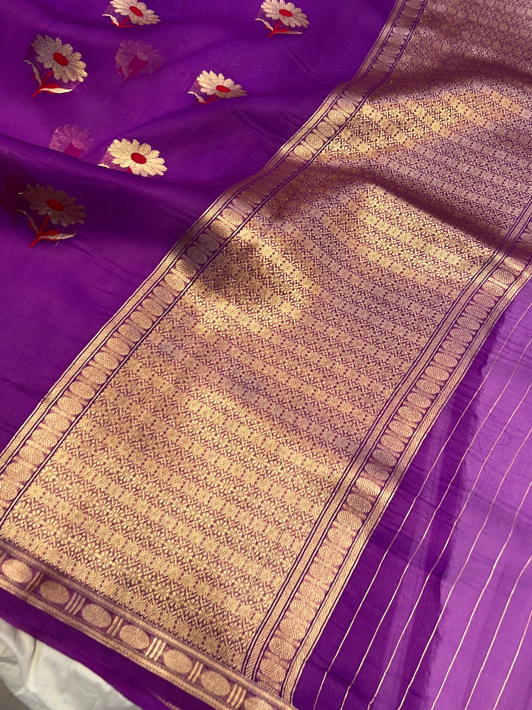 Purple Pure Kora Silk Handloom Banarasi Saree