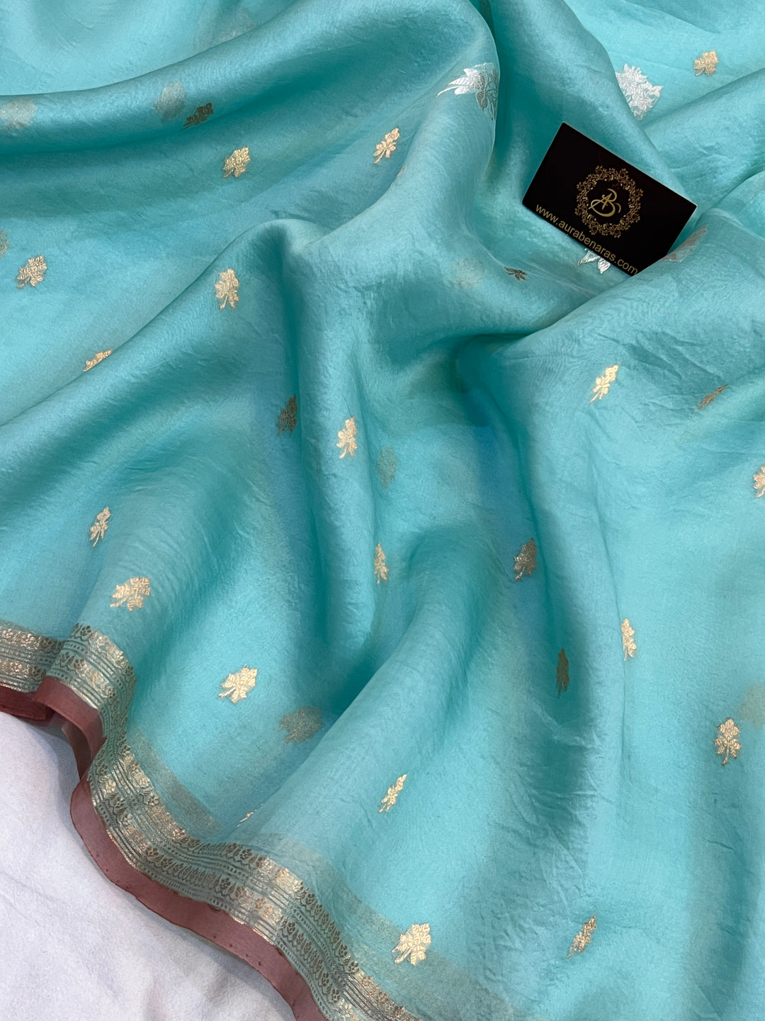 Blue Pure Kora Silk Handloom Banarasi Saree